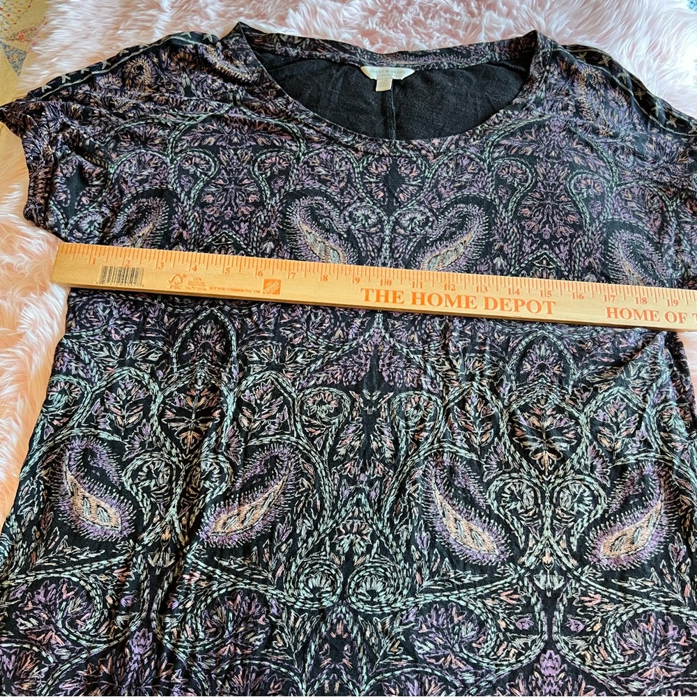 Lucky Brand Colorful Faux Embroidery Paisley Boho Short Sleeve T-Shirt Blouse L - Picture 8 of 10